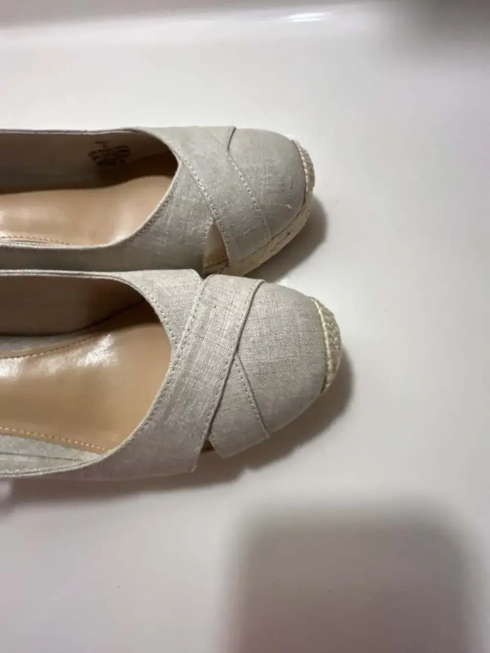 Lauren Ralph Lauren Beige Linen Slingback Wedge Espadrille Sandals